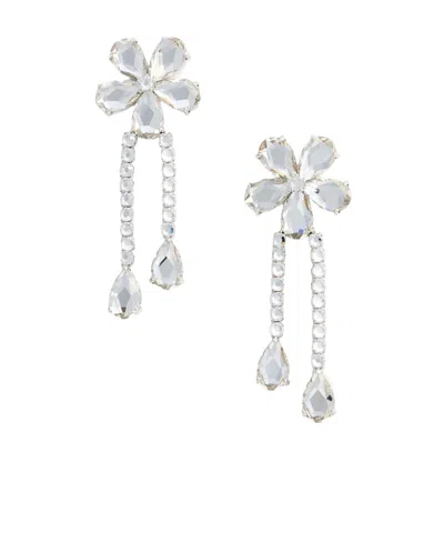 Self-portrait Crystal Flower Droplet Earrings In White