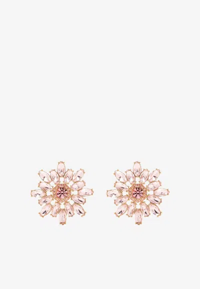 Self-portrait Crystal Flower Earrings In Pink