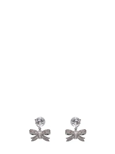 Self-portrait Crystal Heart Bow Drop Earrings In Metallic
