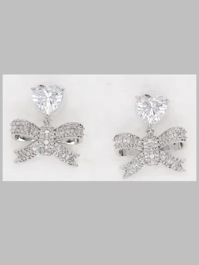 Self-portrait Crystal Heart Bow Drop Earrings In Burgundy