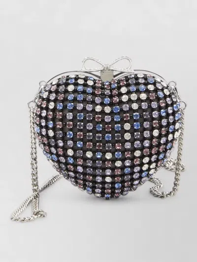 Self-portrait Crystal Heart Bow Mini Clutch Bag In Red