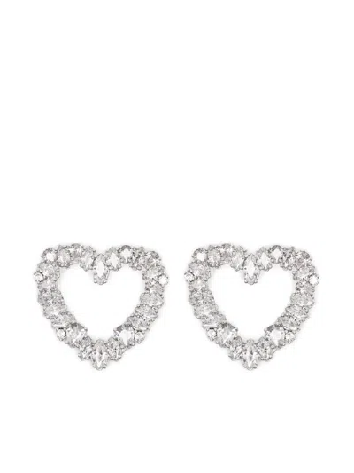 Self-portrait Crystal Heart Earrings In Metallic