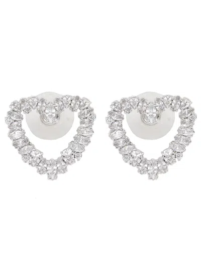 Self-portrait Mini Crystal Heart Embellished Earrings In Metallic