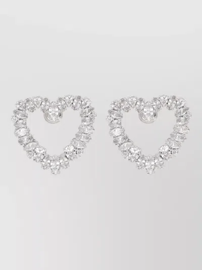 Self-portrait Crystal Heart Shape Drop Earrings In Metallic