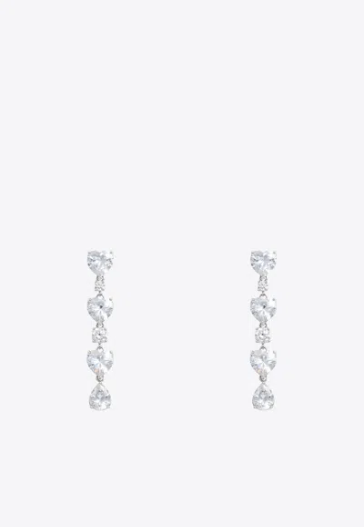 Self-portrait Crystal Heart Tiered Earrings In Silver