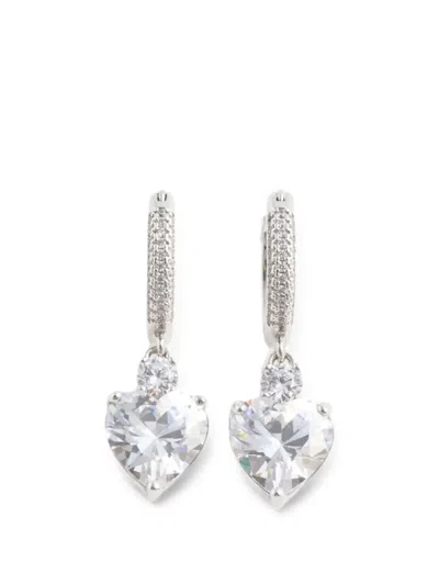 Self-portrait Crystal Heart-pendant Earrings In Silver