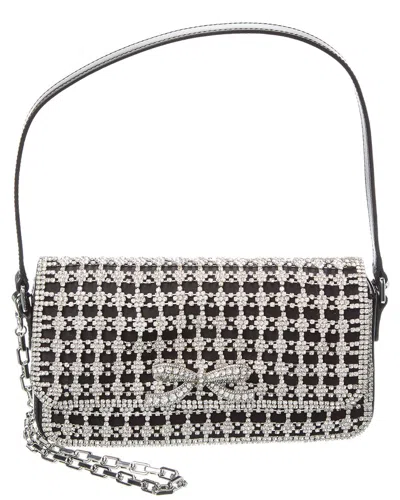 Self-portrait Crystal Leather Baguette Bag In Black