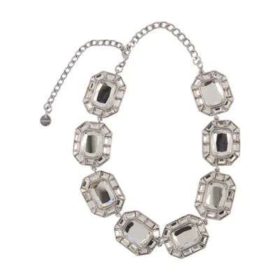 Self-portrait Silver Crystal Necklace In Green
