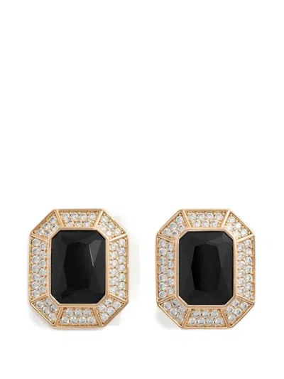 Self-portrait Black Crystal Encrusted Earrings In Gold