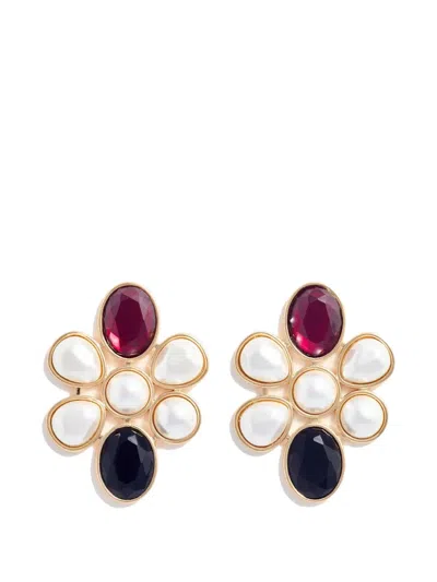 Self-portrait Crystal Pearl Cluster Earrings In Gold