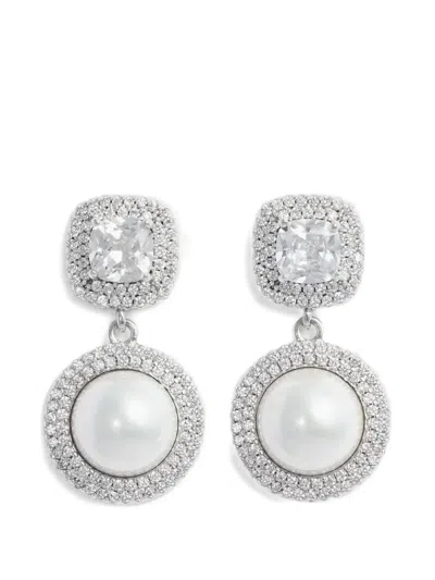 Self-portrait Crystal Pearl Drop Earrings In Metallic