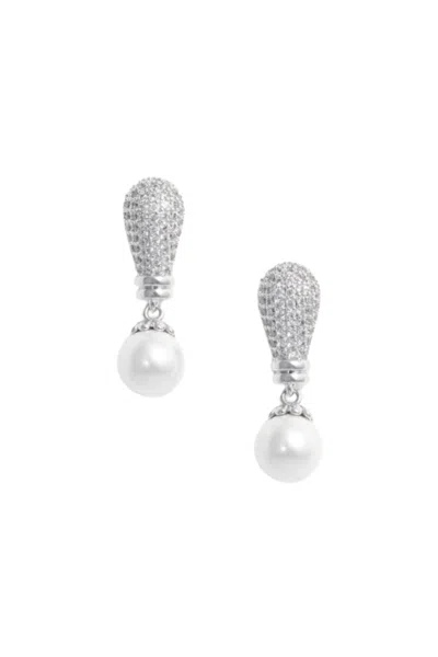 Self-portrait Crystal Pearl Drop Earrings In Metallic