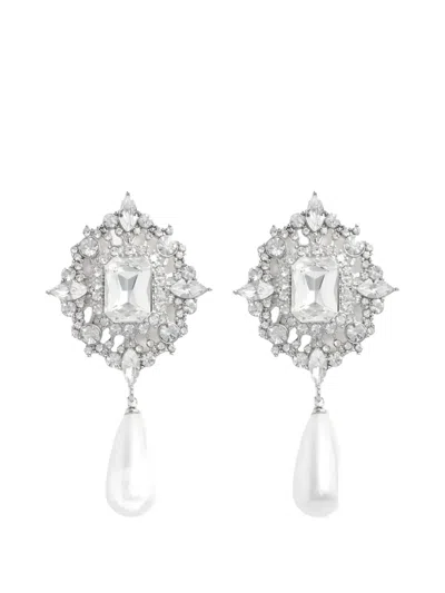Self-portrait Crystal Pearl Earrings In Metallic