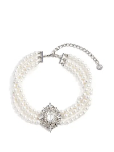 Self-portrait Crystal Pearl Necklace In White