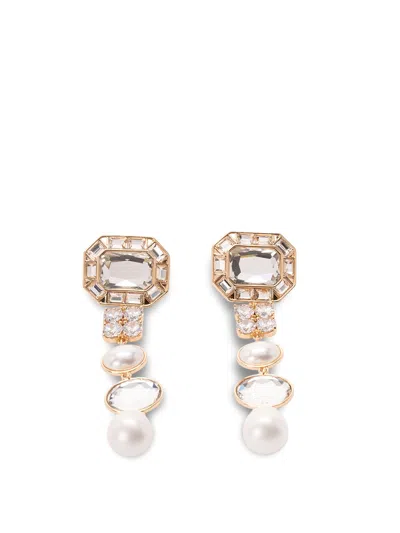 Self-portrait Crystal Pearl Tiered Earrings In Gold