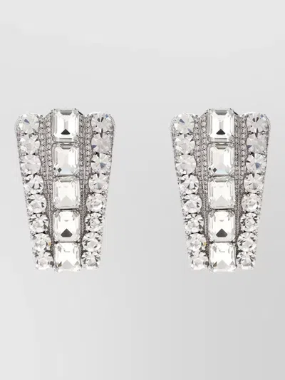 Self-portrait Crystal Rhinestone Geometric Lightweight Earrings In Metallic