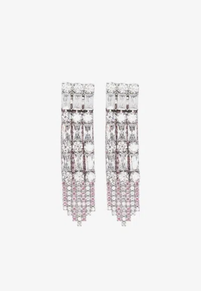 Self-portrait Crystal Tassel Drop Earrings In Pink