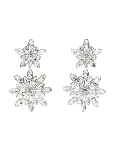 Self-portrait Crystal Tiered Drop Earrings - 6 Cm Length In Silver