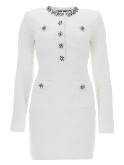 Self-portrait Cream Crystal Trim Knit Mini Dress In White