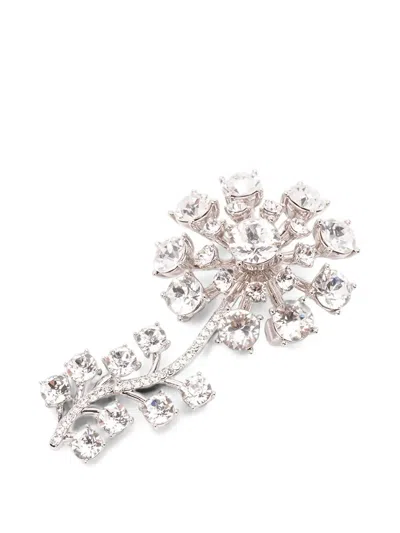 Self-portrait Crystal-embelished Floral Brooch In Metallic