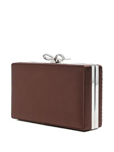 Self-portrait Crystal-embellished Bow Clutch Bag In Brown