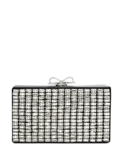 Self-portrait Crystal-embellished Bow Clutch Bag In Silver