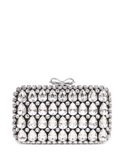Self-portrait Crystal-embellished Bow Clutch In Silver