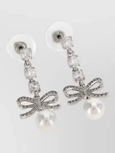 Self-portrait Crystal-embellished Bow Drop Earrings In Gold