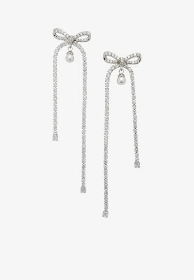 Self-portrait Crystal-embellished Bow Drop Earrings In White