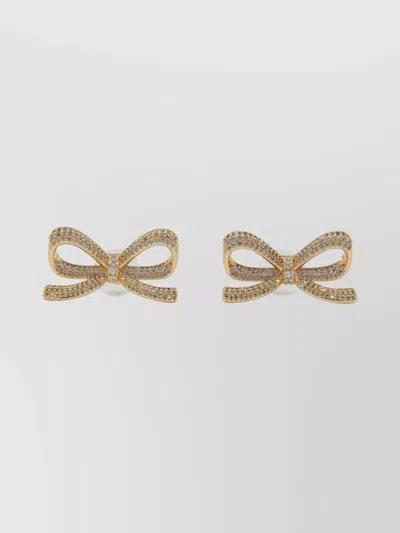 Self-portrait Crystal-embellished Bow Earrings In Gold