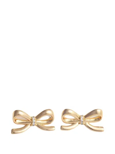 Self-portrait Crystal-embellished Bow Earrings In Gold