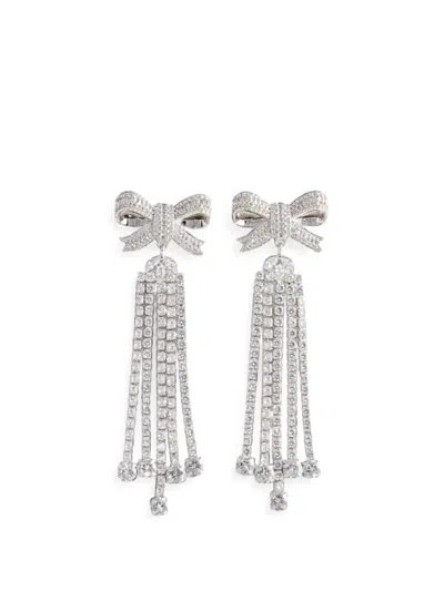 Self-portrait Crystal-embellished Bow Earrings In Metallic