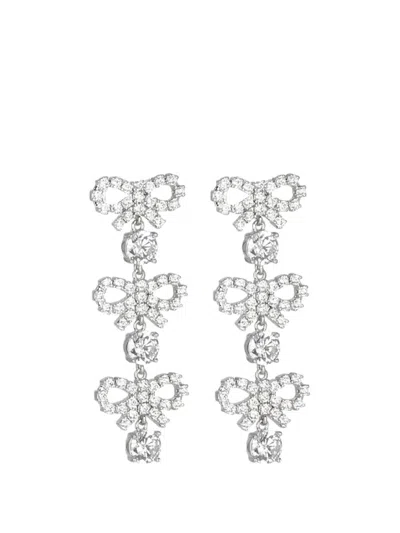 Self-portrait Crystal-embellished Bow Earrings In Metallic