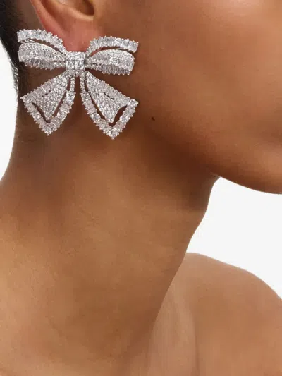 Self-portrait Crystal-embellished Bow Earrings In Metallic