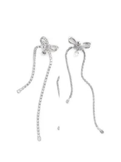 Self-portrait Crystal-embellished Bow Earrings In Silver