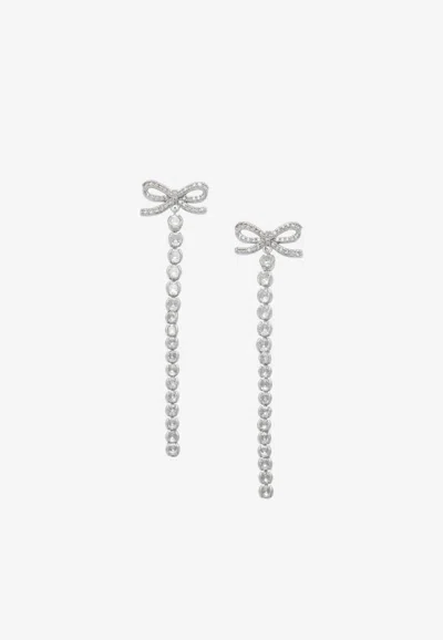 Self-portrait Crystal-embellished Bow Earrings In Silver