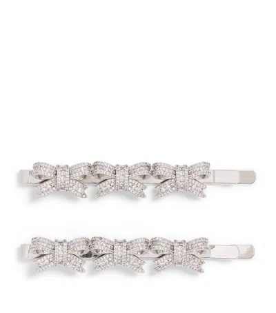 Self-portrait Crystal-embellished Bow Hair Slides In Green