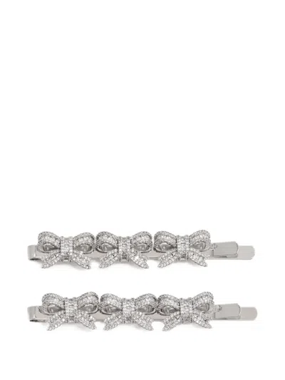 Self-portrait Crystal-embellished Bow Hair Slides In Metallic
