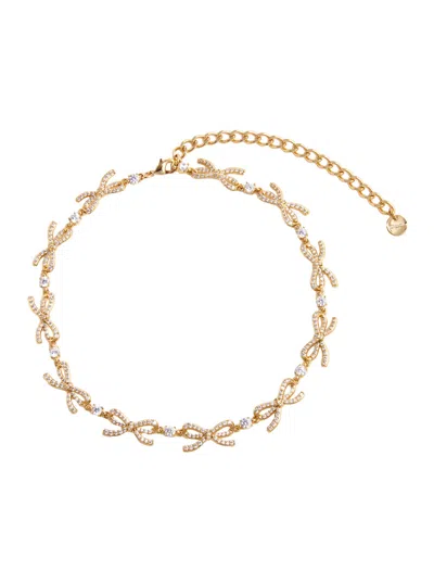 Self-portrait Crystal-embellished Bow Necklace In Gold