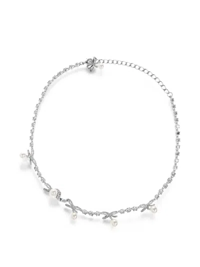 Self-portrait Crystal-embellished Bow Necklace In Metallic