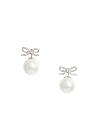 Self-portrait Crystal-embellished Bow Pearl Earrings In Green
