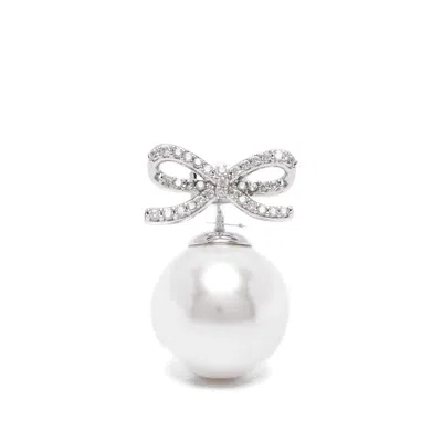 Self-portrait Crystal-embellished Bow Pearl Earrings In Silver