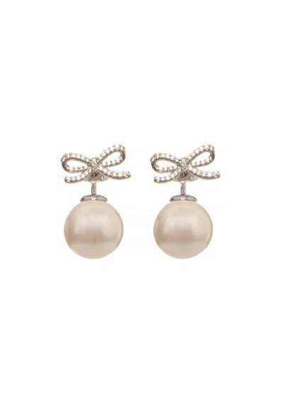 Self-portrait Crystal-embellished Bow-shaped Pearl Earrings In Multi