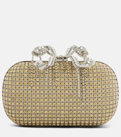 Self-portrait Crystal-embellished Box Clutch In Gold