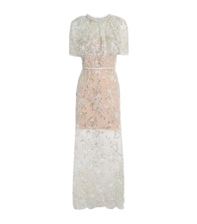 Self-portrait Crystal-embellished Cape Maxi Dress In White