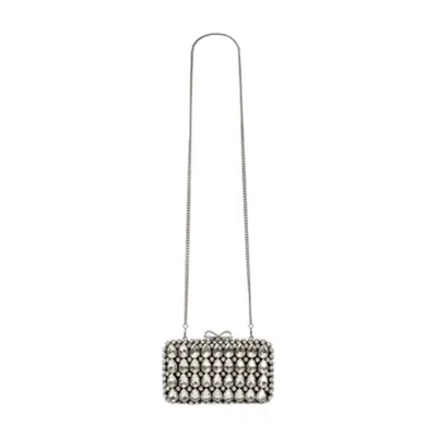 Self-portrait Crystal-embellished Clutch In Ivory