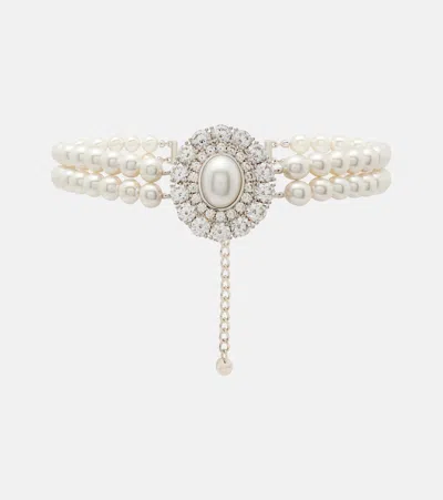 Self-portrait Crystal-embellished Faux Pearl Choker In Weiss