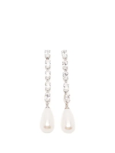 Self-portrait Crystal-embellished Faux-pearl Earrings In Silver