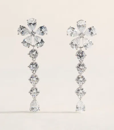 Self-portrait Crystal-embellished Floral Drop Earrings In Metallic