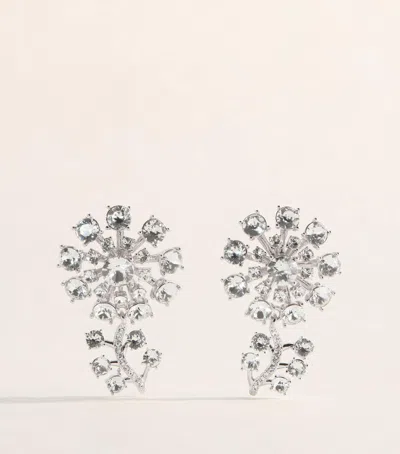 Self-portrait Crystal-embellished Floral Drop Earrings In Silver
